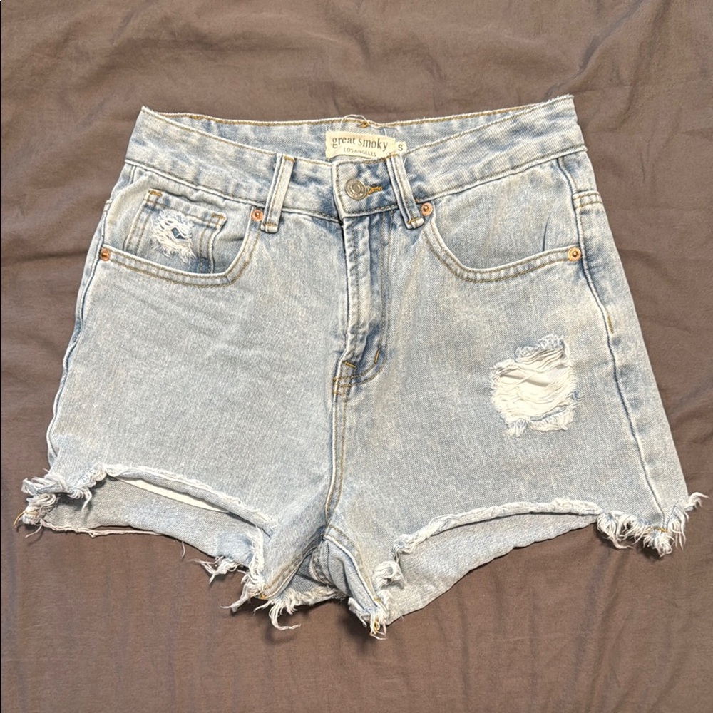 Great Smoky High Rise Light Wash Jean Shorts